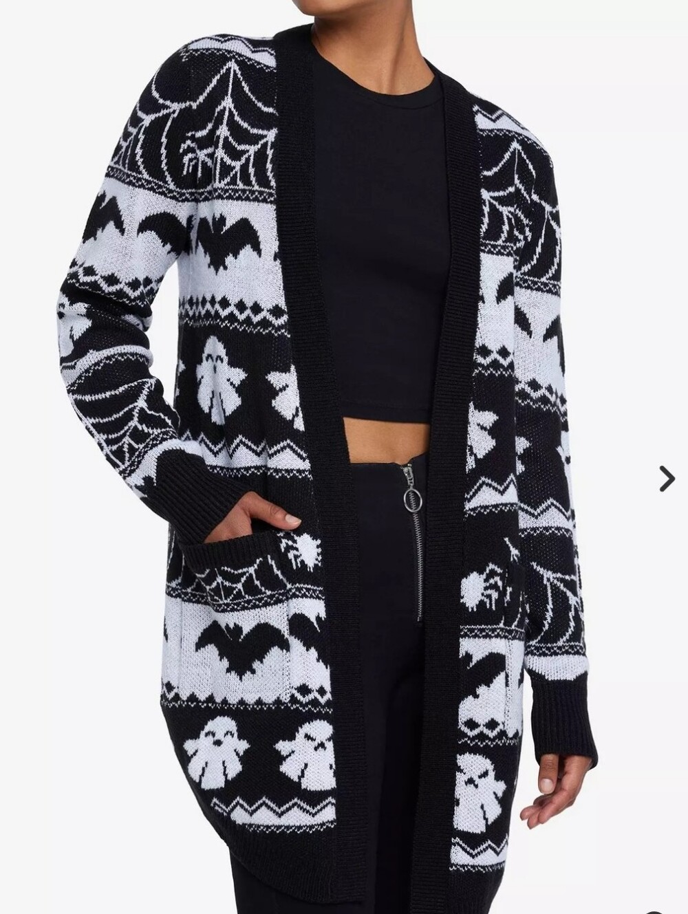 SOCIAL COLLISION HOT TOPIC Ghost Fair Isle Open Cardigan Size XL Halloween Goth